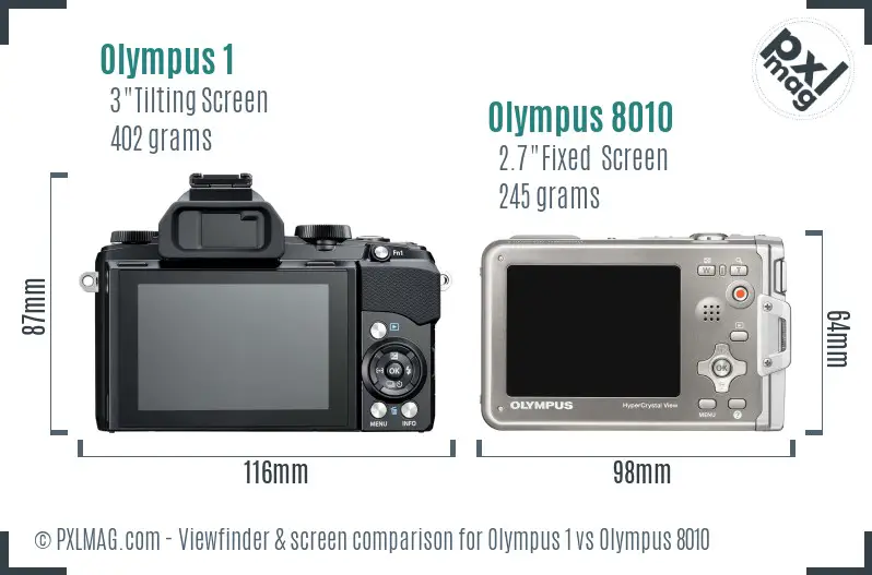 Olympus 1 vs Olympus 8010 Screen and Viewfinder comparison