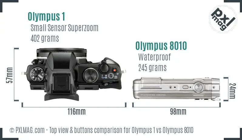 Olympus 1 vs Olympus 8010 top view buttons comparison
