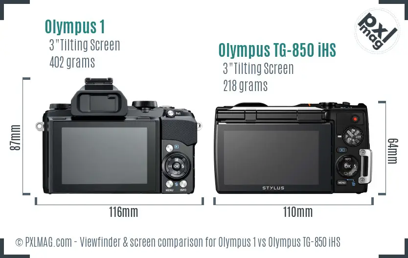 Olympus 1 vs Olympus TG-850 iHS Screen and Viewfinder comparison