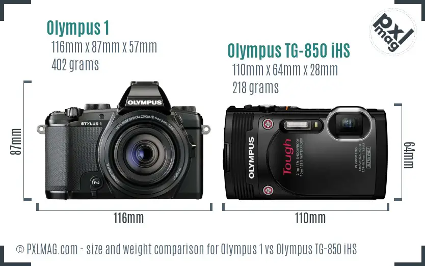 Olympus 1 vs Olympus TG-850 iHS size comparison