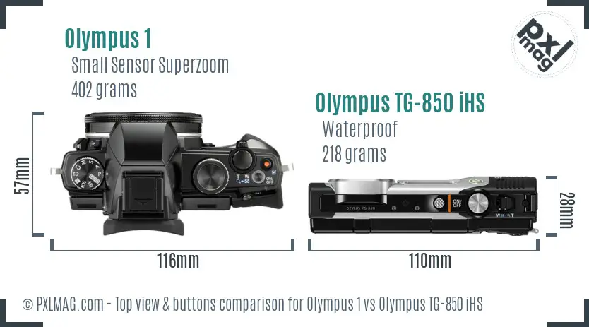 Olympus 1 vs Olympus TG-850 iHS top view buttons comparison