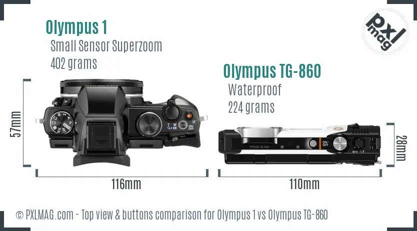 Olympus 1 vs Olympus TG-860 top view buttons comparison