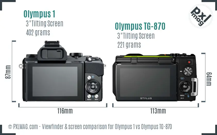Olympus 1 vs Olympus TG-870 Screen and Viewfinder comparison