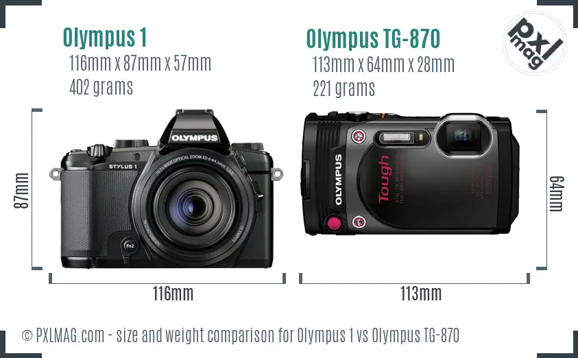 Olympus 1 vs Olympus TG-870 size comparison