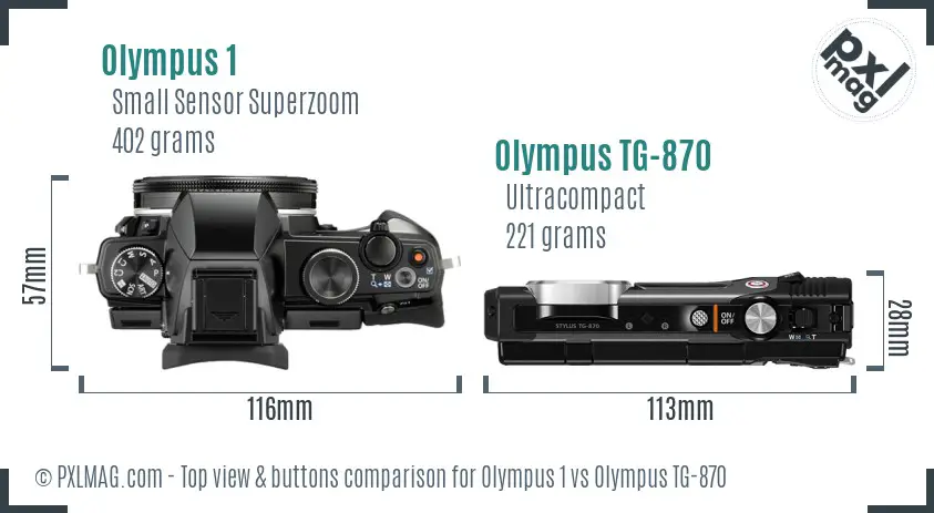 Olympus 1 vs Olympus TG-870 top view buttons comparison