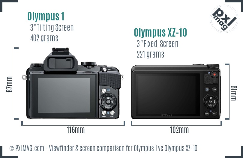 Olympus 1 vs Olympus XZ-10 Screen and Viewfinder comparison