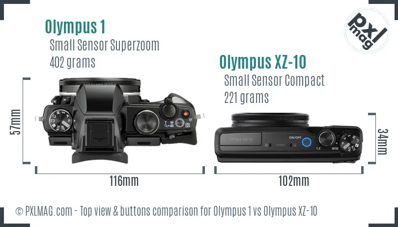 Olympus 1 vs Olympus XZ-10 top view buttons comparison