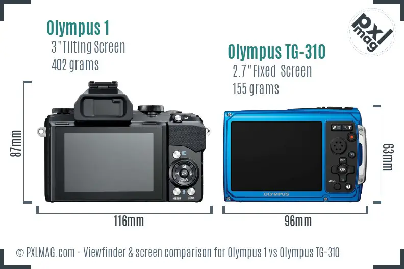 Olympus 1 vs Olympus TG-310 Screen and Viewfinder comparison
