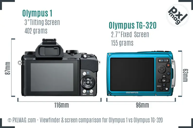 Olympus 1 vs Olympus TG-320 Screen and Viewfinder comparison