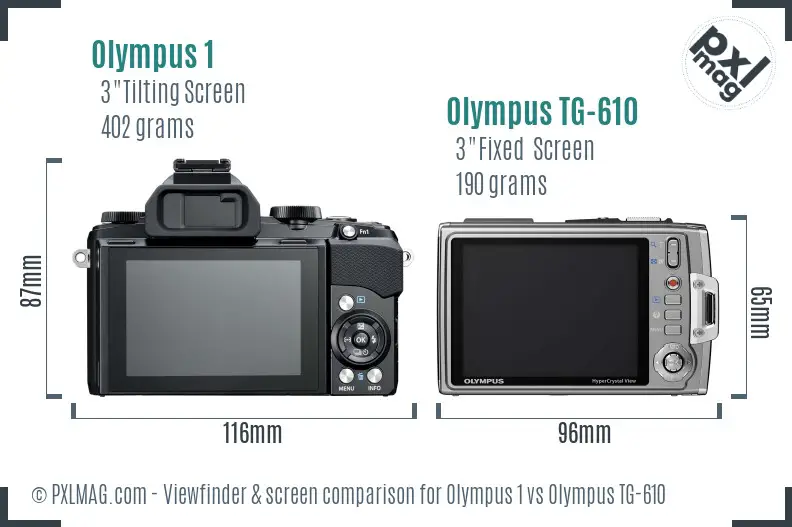 Olympus 1 vs Olympus TG-610 Screen and Viewfinder comparison
