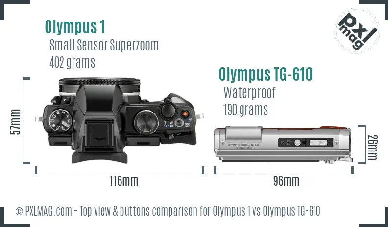Olympus 1 vs Olympus TG-610 top view buttons comparison