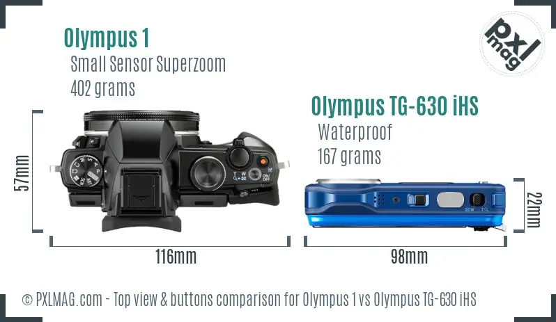 Olympus 1 vs Olympus TG-630 iHS top view buttons comparison