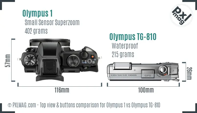 Olympus 1 vs Olympus TG-810 top view buttons comparison