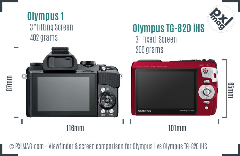 Olympus 1 vs Olympus TG-820 iHS Screen and Viewfinder comparison