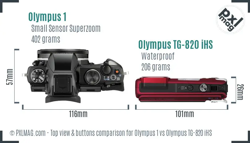 Olympus 1 vs Olympus TG-820 iHS top view buttons comparison