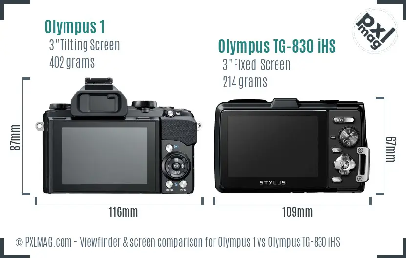 Olympus 1 vs Olympus TG-830 iHS Screen and Viewfinder comparison