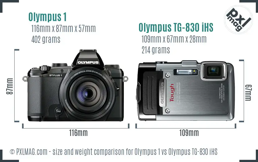 Olympus 1 vs Olympus TG-830 iHS size comparison