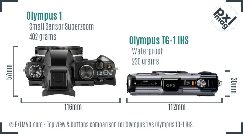 Olympus 1 vs Olympus TG-1 iHS top view buttons comparison