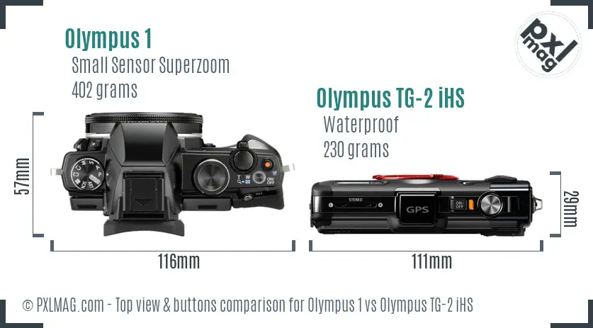 Olympus 1 vs Olympus TG-2 iHS top view buttons comparison