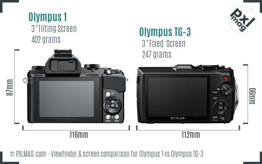 Olympus 1 vs Olympus TG-3 Screen and Viewfinder comparison