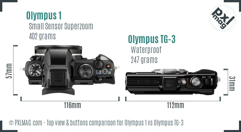 Olympus 1 vs Olympus TG-3 top view buttons comparison