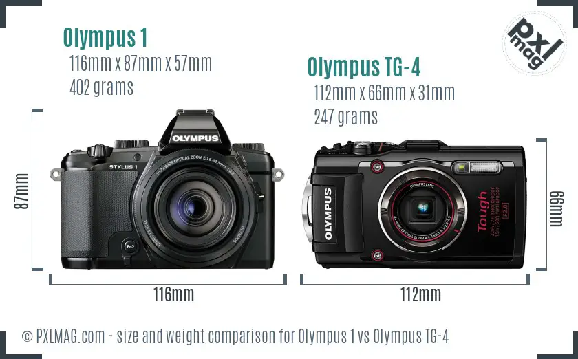 Olympus 1 vs Olympus TG-4 size comparison