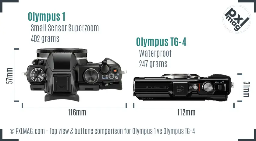 Olympus 1 vs Olympus TG-4 top view buttons comparison