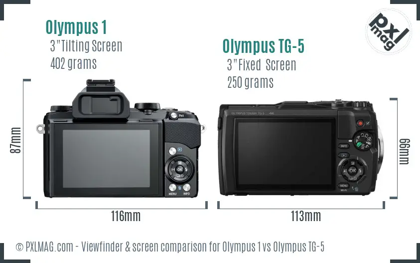 Olympus 1 vs Olympus TG-5 Screen and Viewfinder comparison