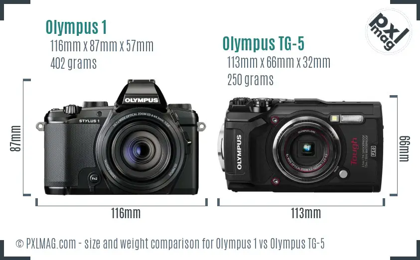 Olympus 1 vs Olympus TG-5 size comparison