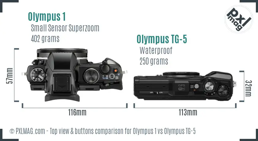 Olympus 1 vs Olympus TG-5 top view buttons comparison
