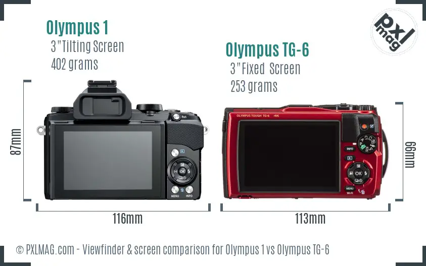 Olympus 1 vs Olympus TG-6 Screen and Viewfinder comparison