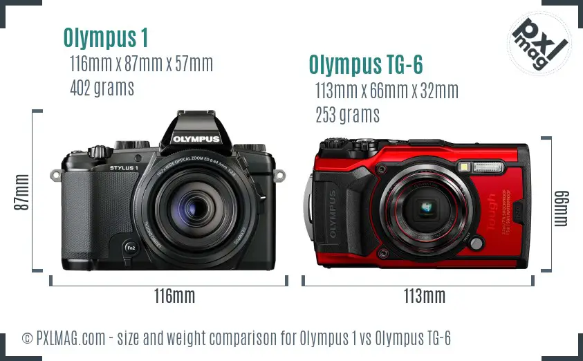 Olympus 1 vs Olympus TG-6 size comparison