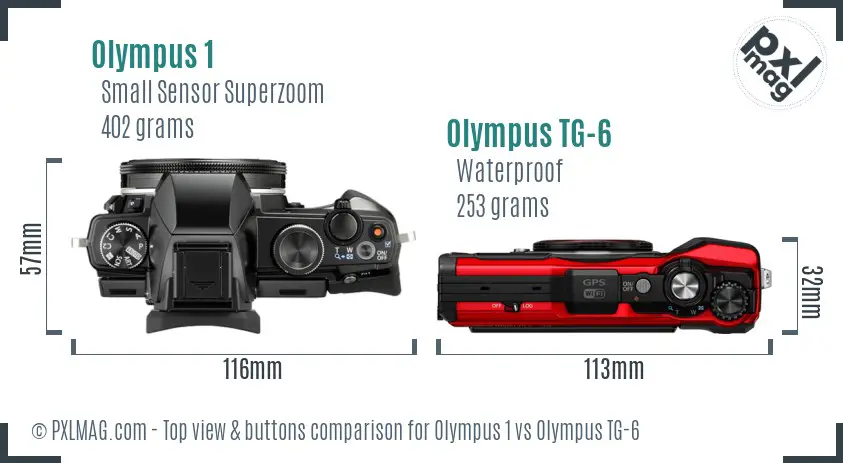 Olympus 1 vs Olympus TG-6 top view buttons comparison