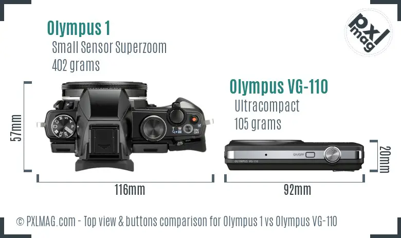 Olympus 1 vs Olympus VG-110 top view buttons comparison