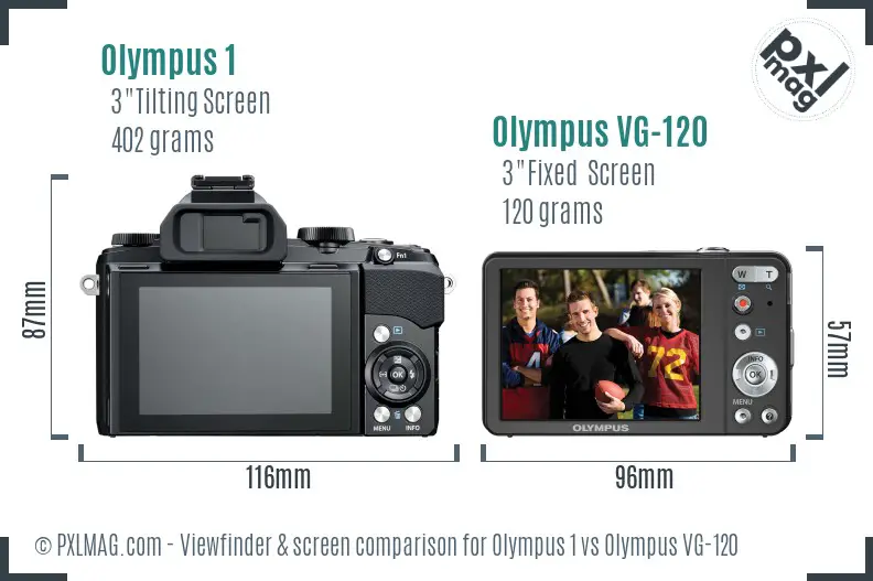 Olympus 1 vs Olympus VG-120 Screen and Viewfinder comparison
