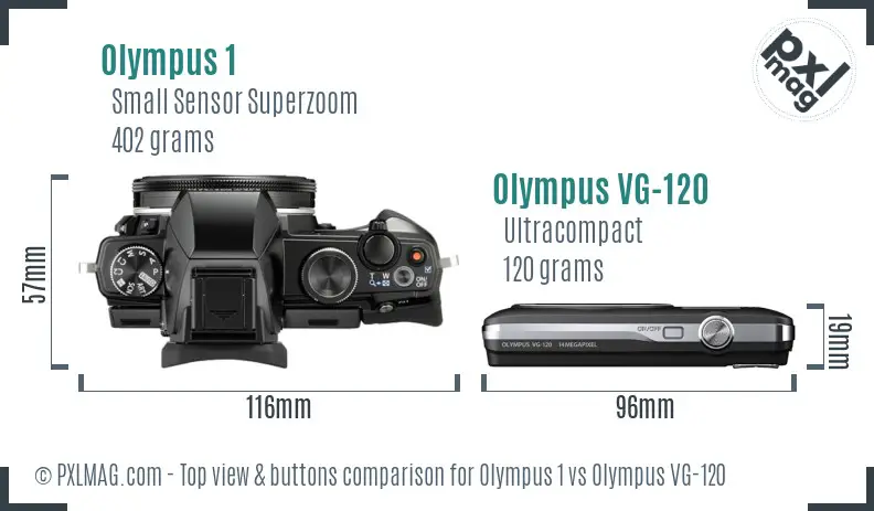 Olympus 1 vs Olympus VG-120 top view buttons comparison