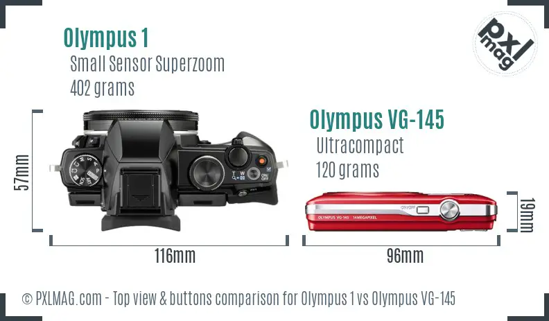 Olympus 1 vs Olympus VG-145 top view buttons comparison