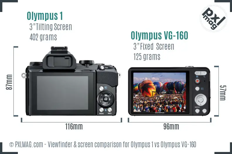 Olympus 1 vs Olympus VG-160 Screen and Viewfinder comparison