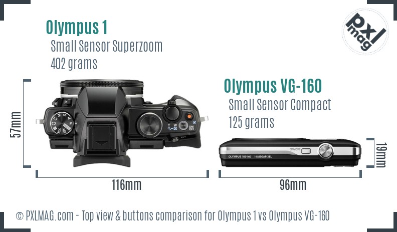 Olympus 1 vs Olympus VG-160 top view buttons comparison