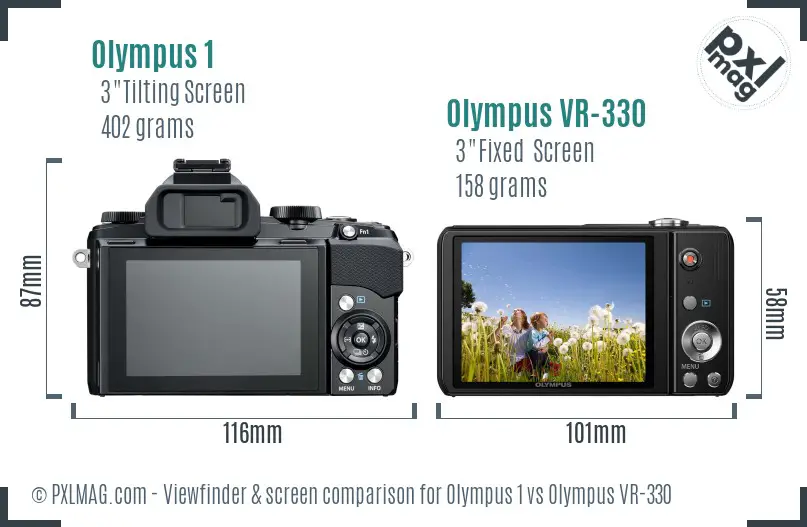 Olympus 1 vs Olympus VR-330 Screen and Viewfinder comparison