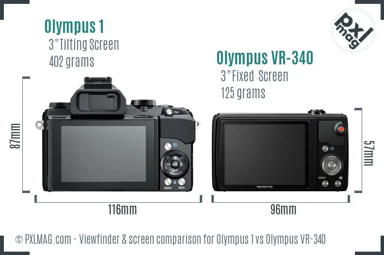 Olympus 1 vs Olympus VR-340 Screen and Viewfinder comparison