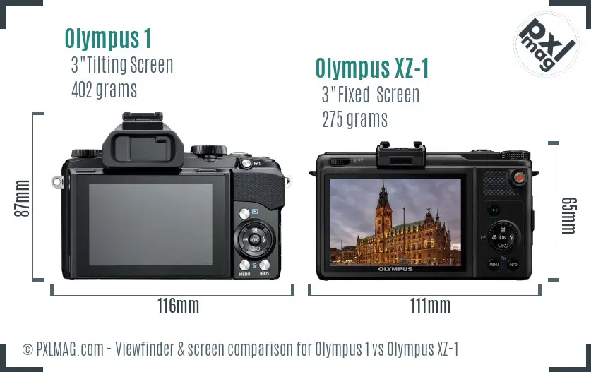 Olympus 1 vs Olympus XZ-1 Screen and Viewfinder comparison