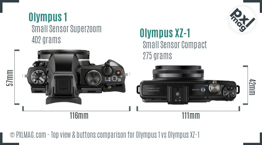 Olympus 1 vs Olympus XZ-1 top view buttons comparison