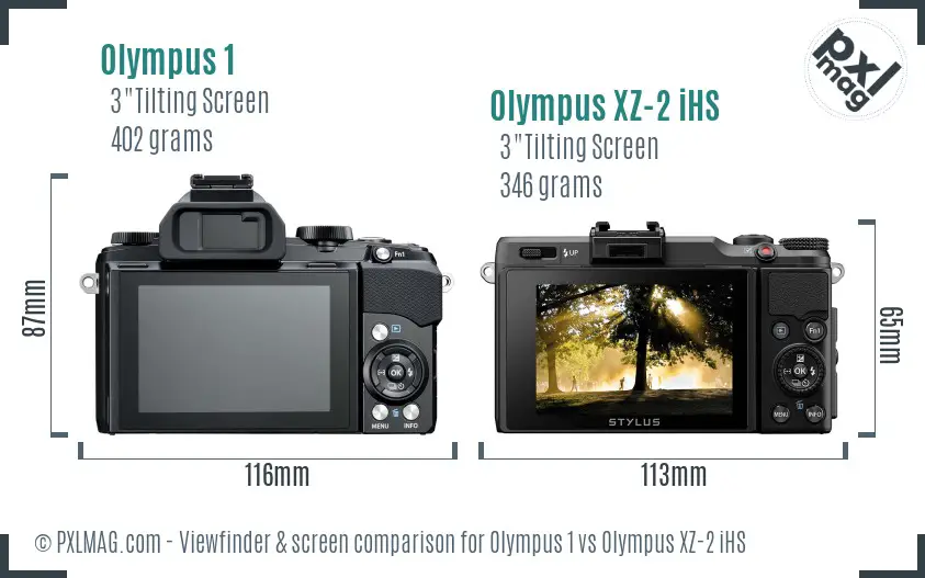 Olympus 1 vs Olympus XZ-2 iHS Screen and Viewfinder comparison