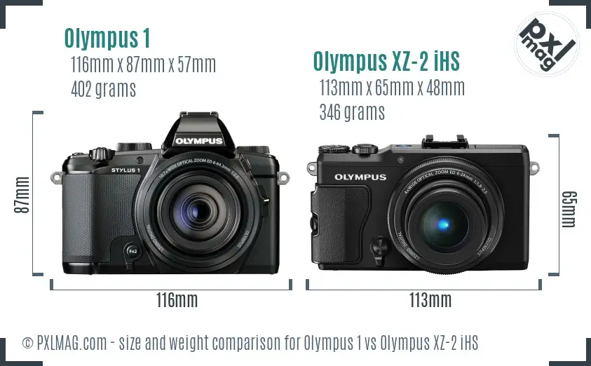 Olympus 1 vs Olympus XZ-2 iHS size comparison