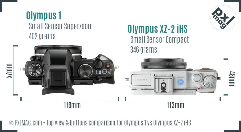 Olympus 1 vs Olympus XZ-2 iHS top view buttons comparison