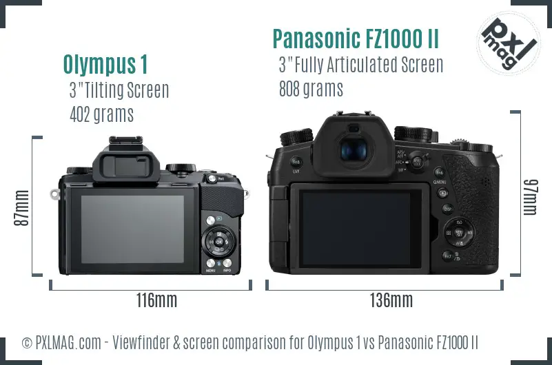 Olympus 1 vs Panasonic FZ1000 II Screen and Viewfinder comparison