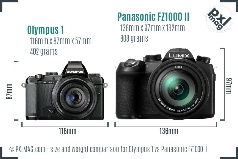 Olympus 1 vs Panasonic FZ1000 II size comparison
