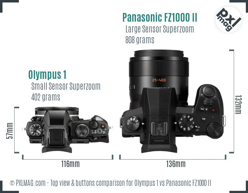 Olympus 1 vs Panasonic FZ1000 II top view buttons comparison