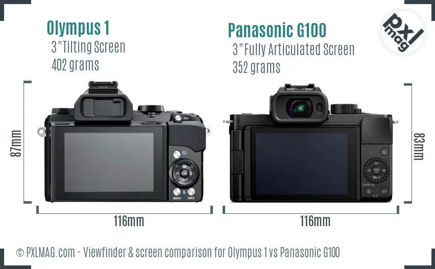 Olympus 1 vs Panasonic G100 Screen and Viewfinder comparison